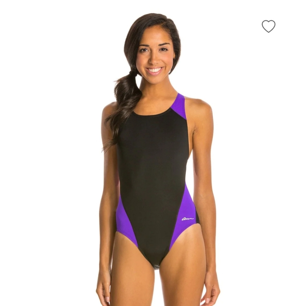 Black and purple one piece swim suit size 4
